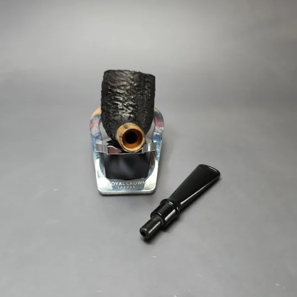 MBSD Briars by Piero Vitale Black Rusticated Billiard w/ Zebrawood Briar Pipe, New - Image 12