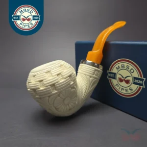 MBSD Meerschaum Silver Floral Rhodesian Reverse Calabash Block Meerschaum Pipe, New