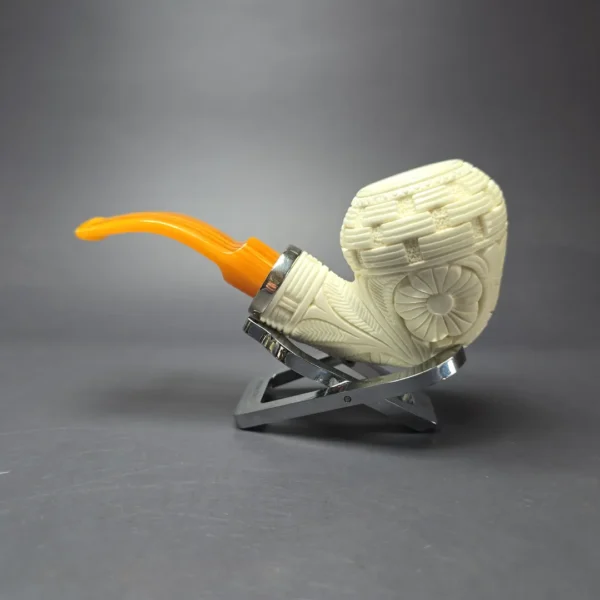 MBSD Meerschaum Silver Floral Rhodesian Reverse Calabash Block Meerschaum Pipe, New - Image 4