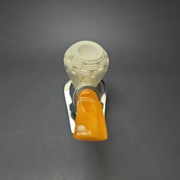 MBSD Meerschaum Silver Floral Rhodesian Reverse Calabash Block Meerschaum Pipe, New - Image 5