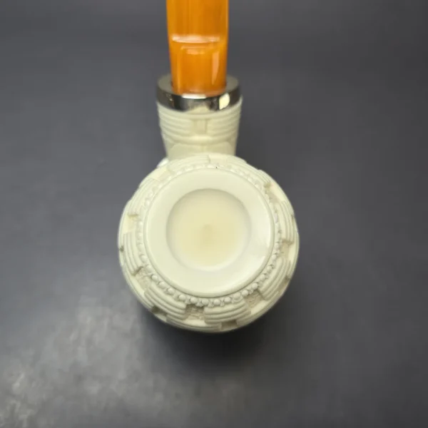MBSD Meerschaum Silver Floral Rhodesian Reverse Calabash Block Meerschaum Pipe, New - Image 6