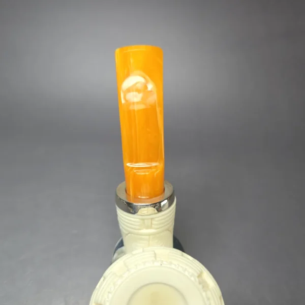 MBSD Meerschaum Silver Floral Rhodesian Reverse Calabash Block Meerschaum Pipe, New - Image 7