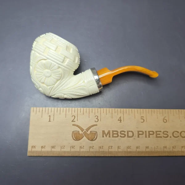 MBSD Meerschaum Silver Floral Rhodesian Reverse Calabash Block Meerschaum Pipe, New - Image 9