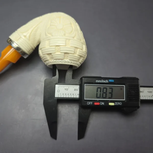 MBSD Meerschaum Silver Floral Rhodesian Reverse Calabash Block Meerschaum Pipe, New - Image 10