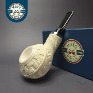 MBSD Meerschaum Silver Floral Bullcap Reverse Calabash Block Meerschaum Pipe, New
