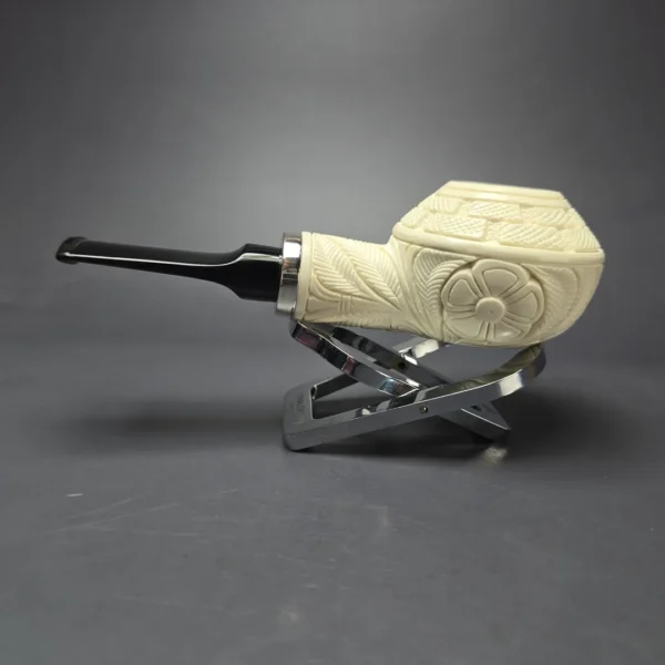 MBSD Meerschaum Silver Floral Bullcap Reverse Calabash Block Meerschaum Pipe, New - Image 4