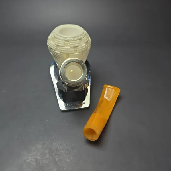 MBSD Meerschaum Silver Floral Rhodesian Reverse Calabash Block Meerschaum Pipe, New - Image 11