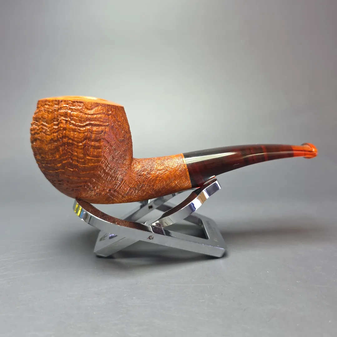 Nate Rose Partially Sandblasted "Espresso" w/ Italian Lucite Briar Pipe, New - Image 2