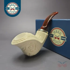MBSD Meerschaum Silver Floral Cobra Reverse Calabash Block Meerschaum Pipe, New