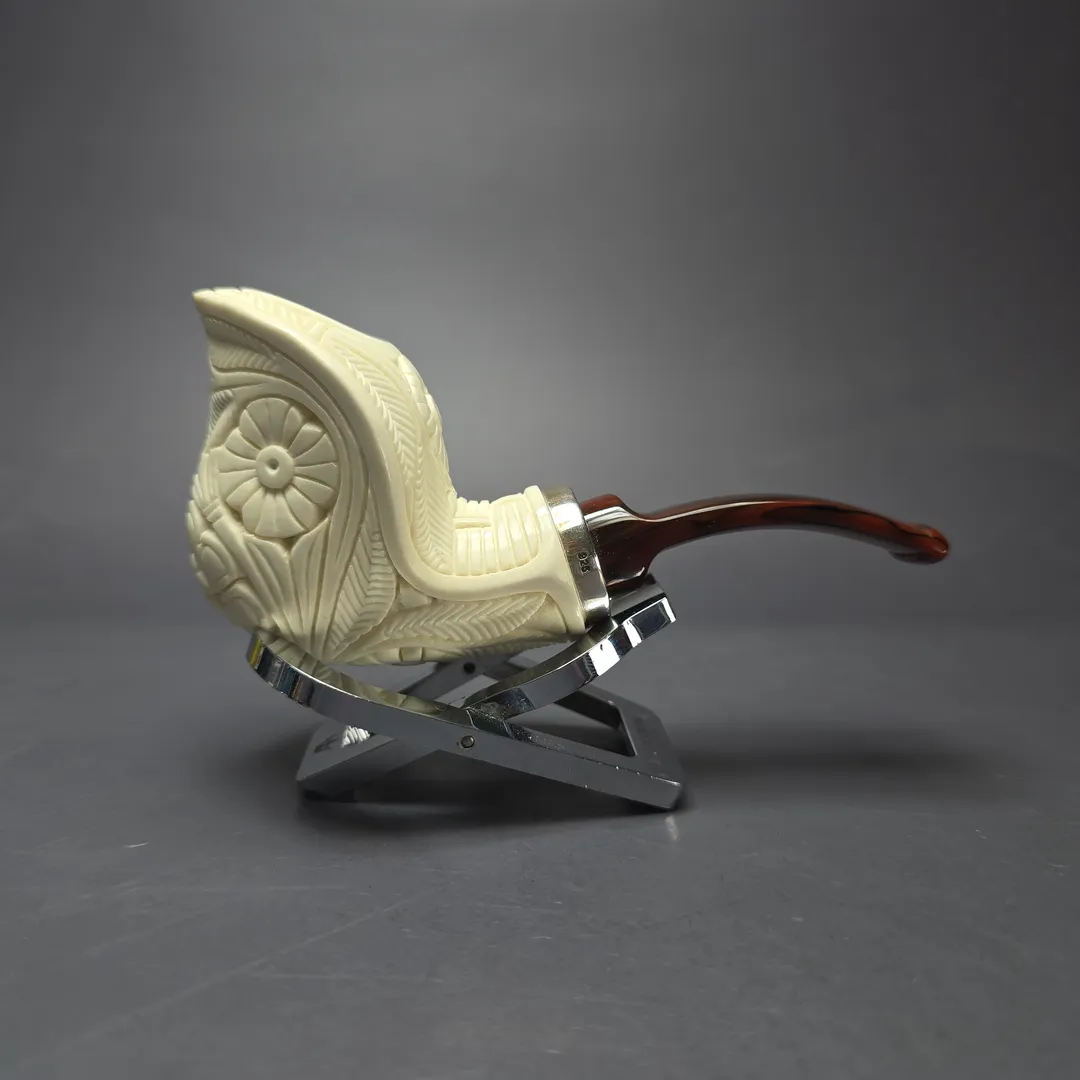 MBSD Meerschaum Silver Floral Cobra Reverse Calabash Block Meerschaum Pipe, New - Image 2
