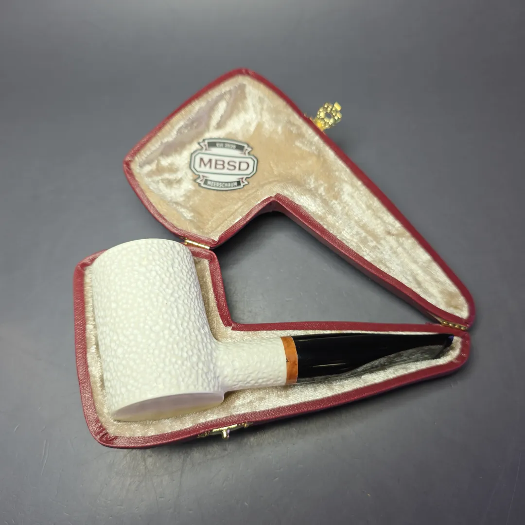 MBSD Meerschaum Deluxe Rusticated Poker Block Meerschaum Pipe, Briar-Mortise, New - Image 2