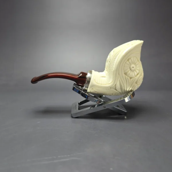 MBSD Meerschaum Silver Floral Cobra Reverse Calabash Block Meerschaum Pipe, New - Image 4