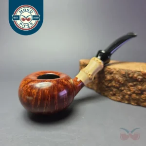 J Mouton Smooth Asymmetric Tomato w/ Bamboo Handmade Briar Pipe, New