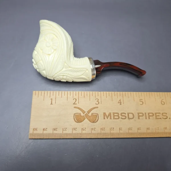 MBSD Meerschaum Silver Floral Cobra Reverse Calabash Block Meerschaum Pipe, New - Image 8