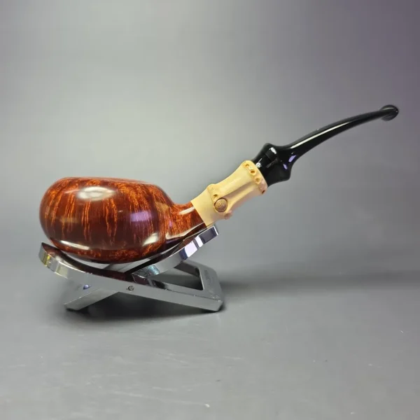 J Mouton Smooth Asymmetric Tomato w/ Bamboo Handmade Briar Pipe, New - Image 3