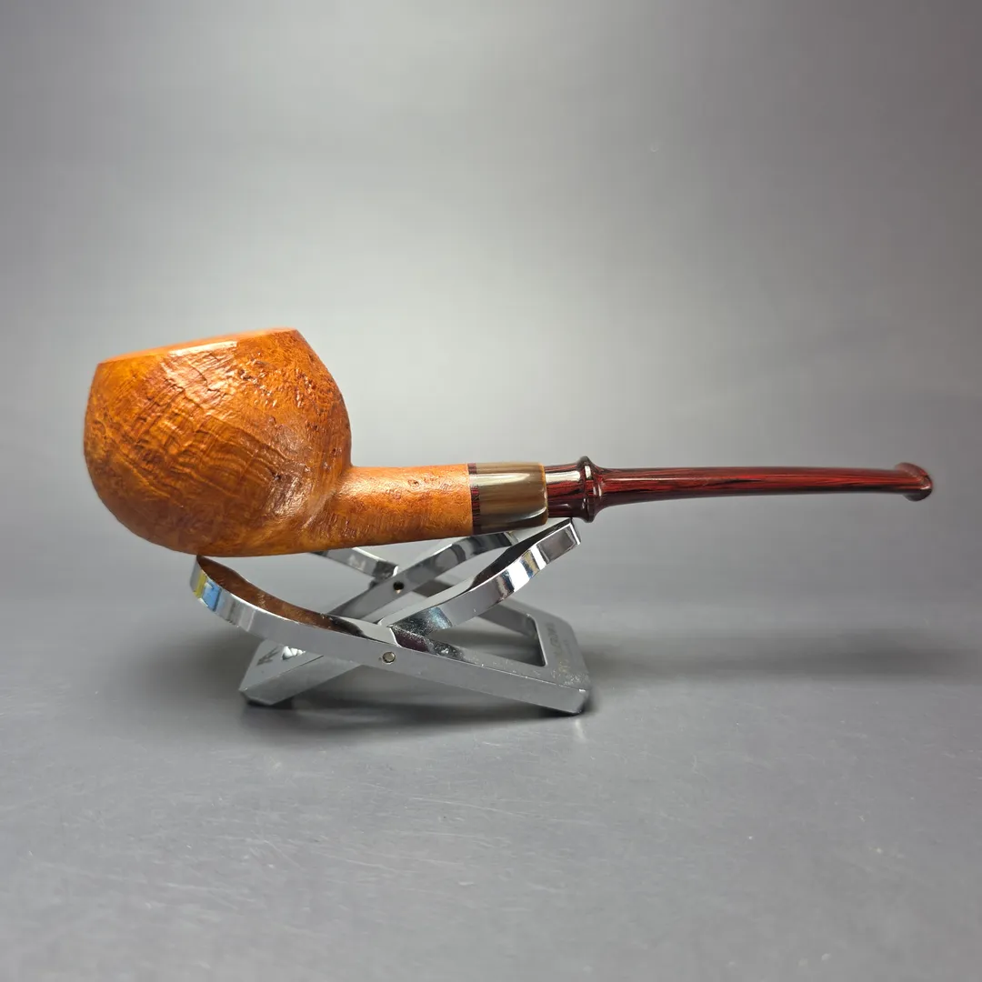Brentegani Partially Sandblasted Apple w/ Horn Handmade Briar Pipe, New - Image 2