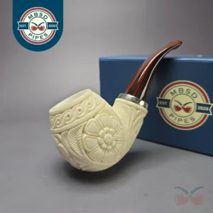 MBSD Meerschaum Silver Floral Egg Reverse Calabash Block Meerschaum Pipe, New