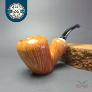 J Mouton Smooth "Tokutomi" Vase Sitter w/ Mammoth Tusk Handmade Briar Pipe, New