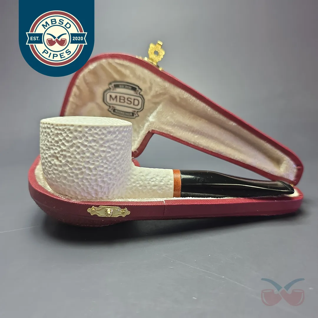 MBSD Meerschaum Deluxe Rusticated Pot Block Meerschaum Pipe, Briar-Mortise, New