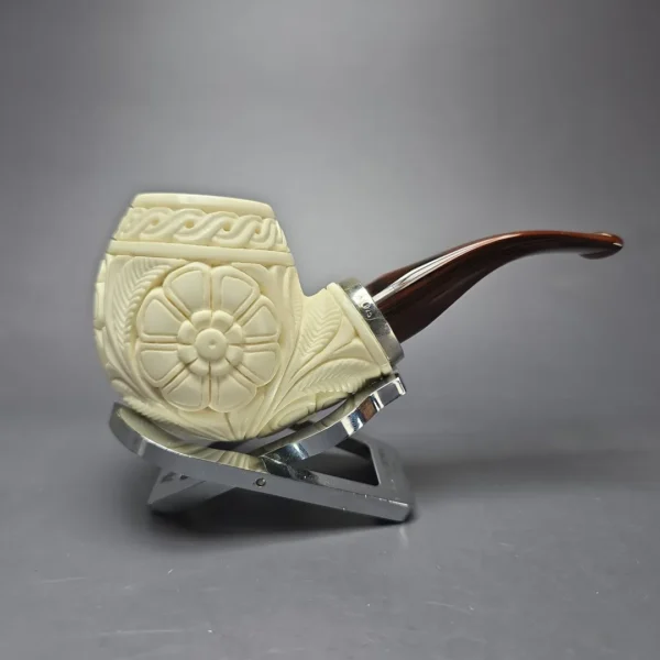 MBSD Meerschaum Silver Floral Egg Reverse Calabash Block Meerschaum Pipe, New - Image 3