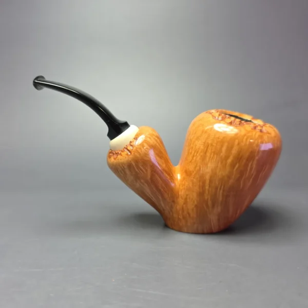 J Mouton Smooth "Tokutomi" Vase Sitter w/ Mammoth Tusk Handmade Briar Pipe, New - Image 4