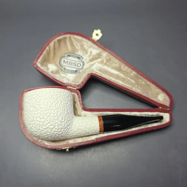 MBSD Meerschaum Deluxe Rusticated Pot Block Meerschaum Pipe, Briar-Mortise, New - Image 3