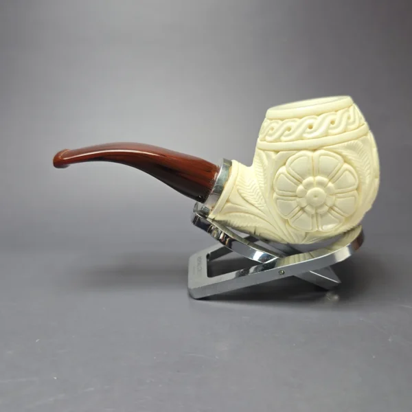MBSD Meerschaum Silver Floral Egg Reverse Calabash Block Meerschaum Pipe, New - Image 5
