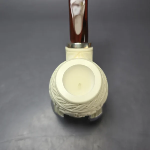 MBSD Meerschaum Silver Floral Egg Reverse Calabash Block Meerschaum Pipe, New - Image 6