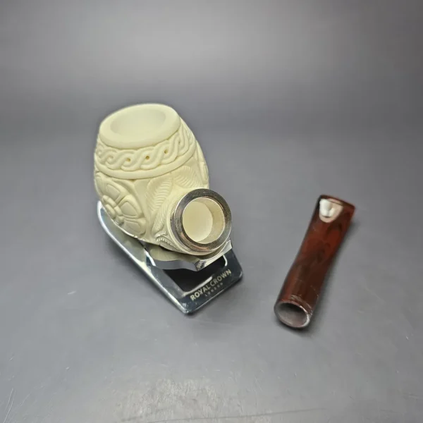MBSD Meerschaum Silver Floral Egg Reverse Calabash Block Meerschaum Pipe, New - Image 9