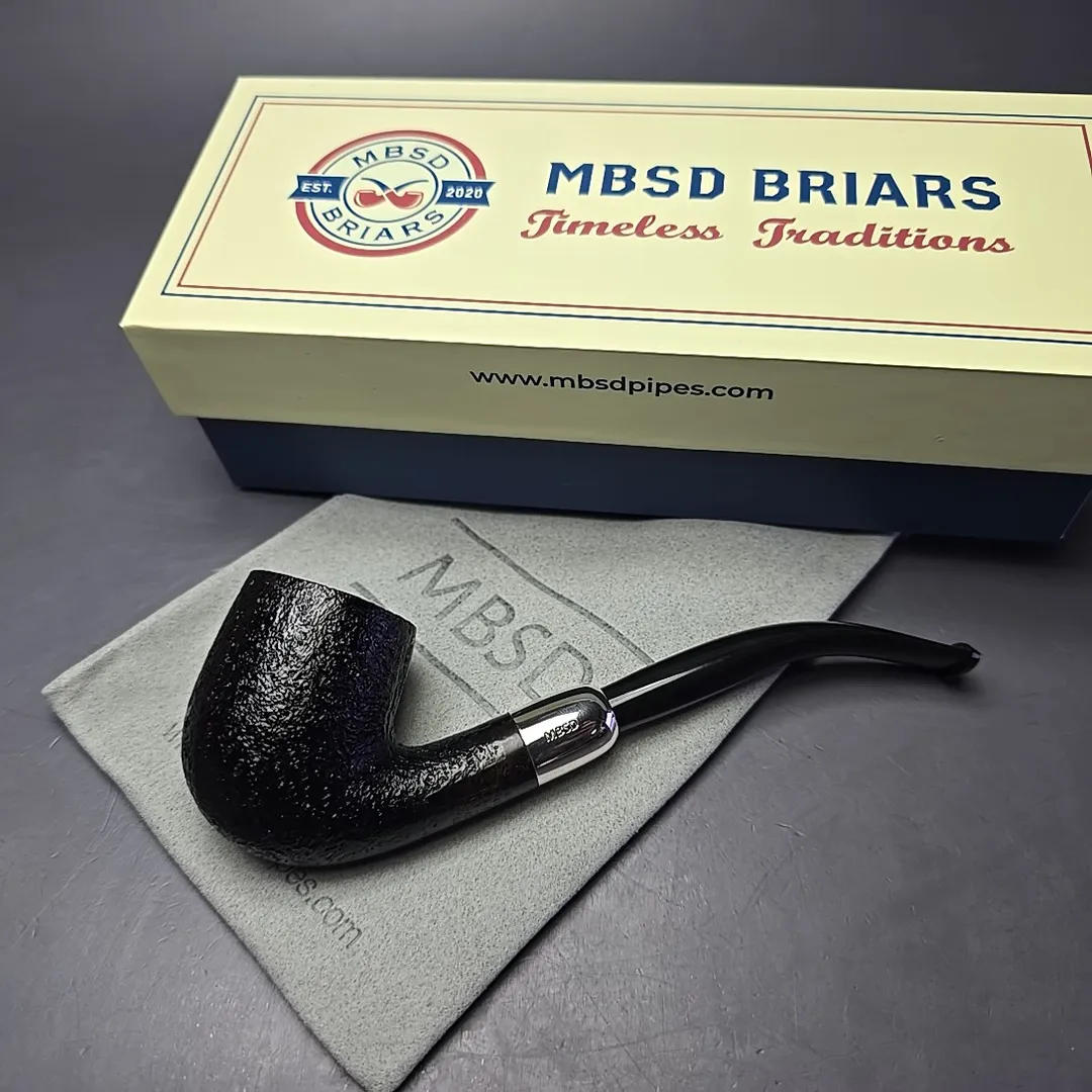 MBSD Briars Timeless Traditions 2 Sandblasted Bent Billiard w/ Silver Handmade Briar Pipe, New - Image 2