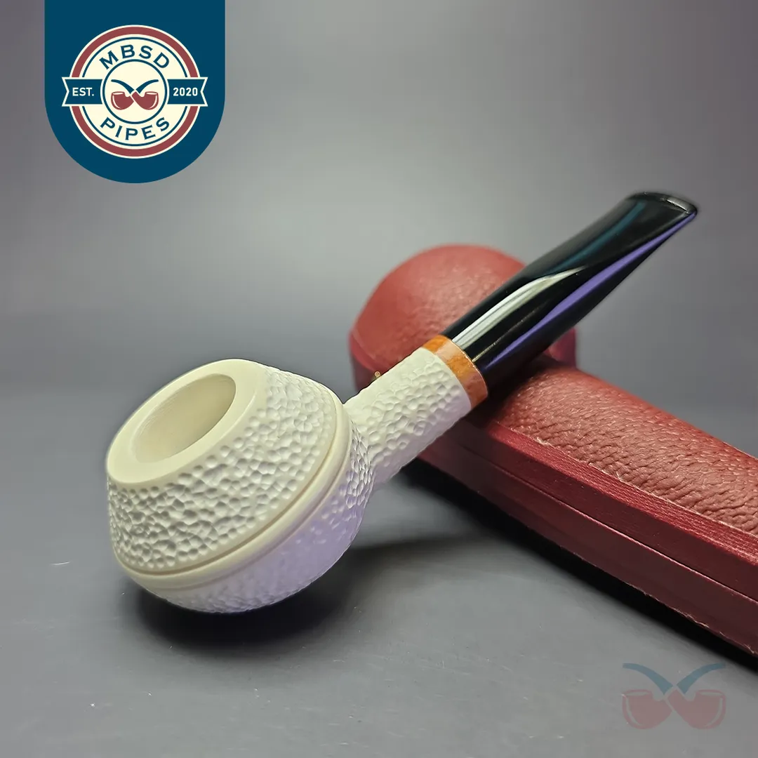MBSD Meerschaum Deluxe Rusticated Rhodesian Block Meerschaum Pipe, Briar-Mortise, New