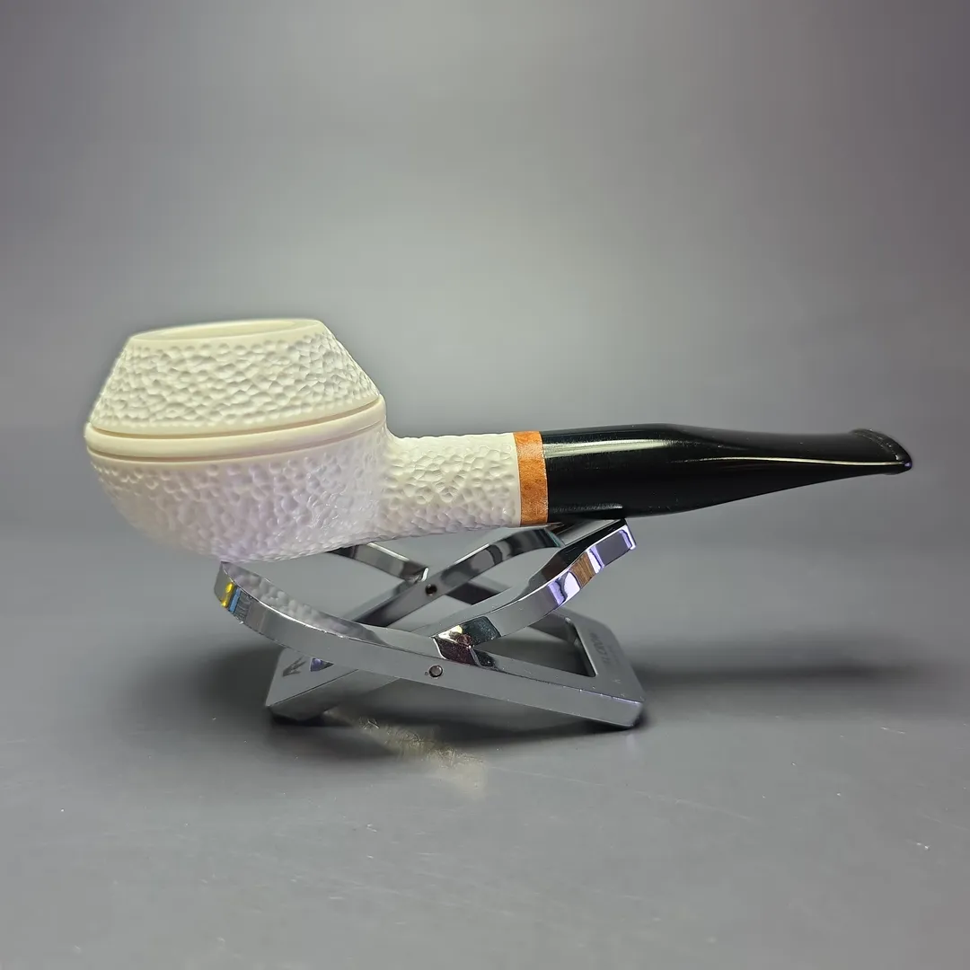 MBSD Meerschaum Deluxe Rusticated Rhodesian Block Meerschaum Pipe, Briar-Mortise, New - Image 2