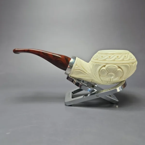 MBSD Meerschaum Silver Floral Author Reverse Calabash Block Meerschaum Pipe, New - Image 4