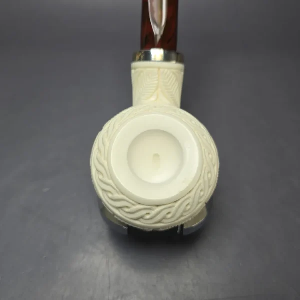 MBSD Meerschaum Silver Floral Author Reverse Calabash Block Meerschaum Pipe, New - Image 5
