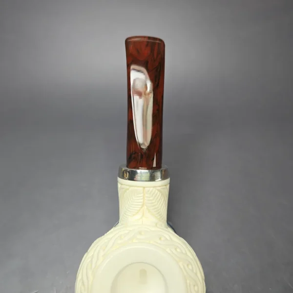 MBSD Meerschaum Silver Floral Author Reverse Calabash Block Meerschaum Pipe, New - Image 6