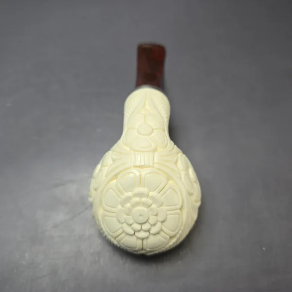 MBSD Meerschaum Silver Floral Author Reverse Calabash Block Meerschaum Pipe, New - Image 7