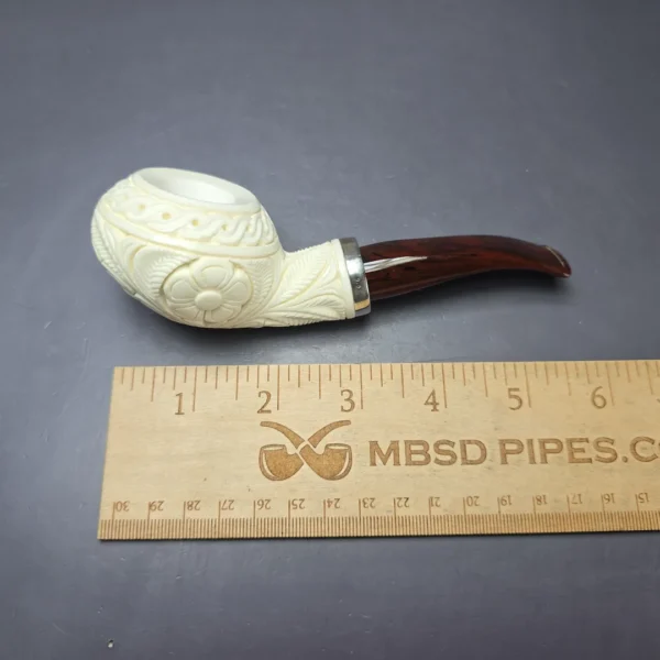 MBSD Meerschaum Silver Floral Author Reverse Calabash Block Meerschaum Pipe, New - Image 8