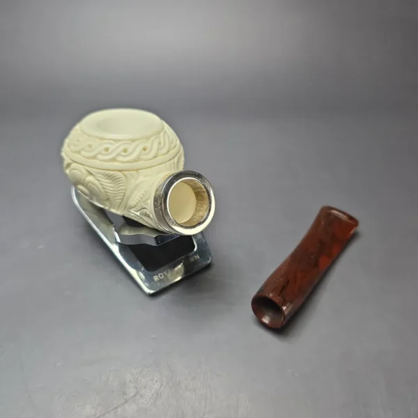 MBSD Meerschaum Silver Floral Author Reverse Calabash Block Meerschaum Pipe, New - Image 10