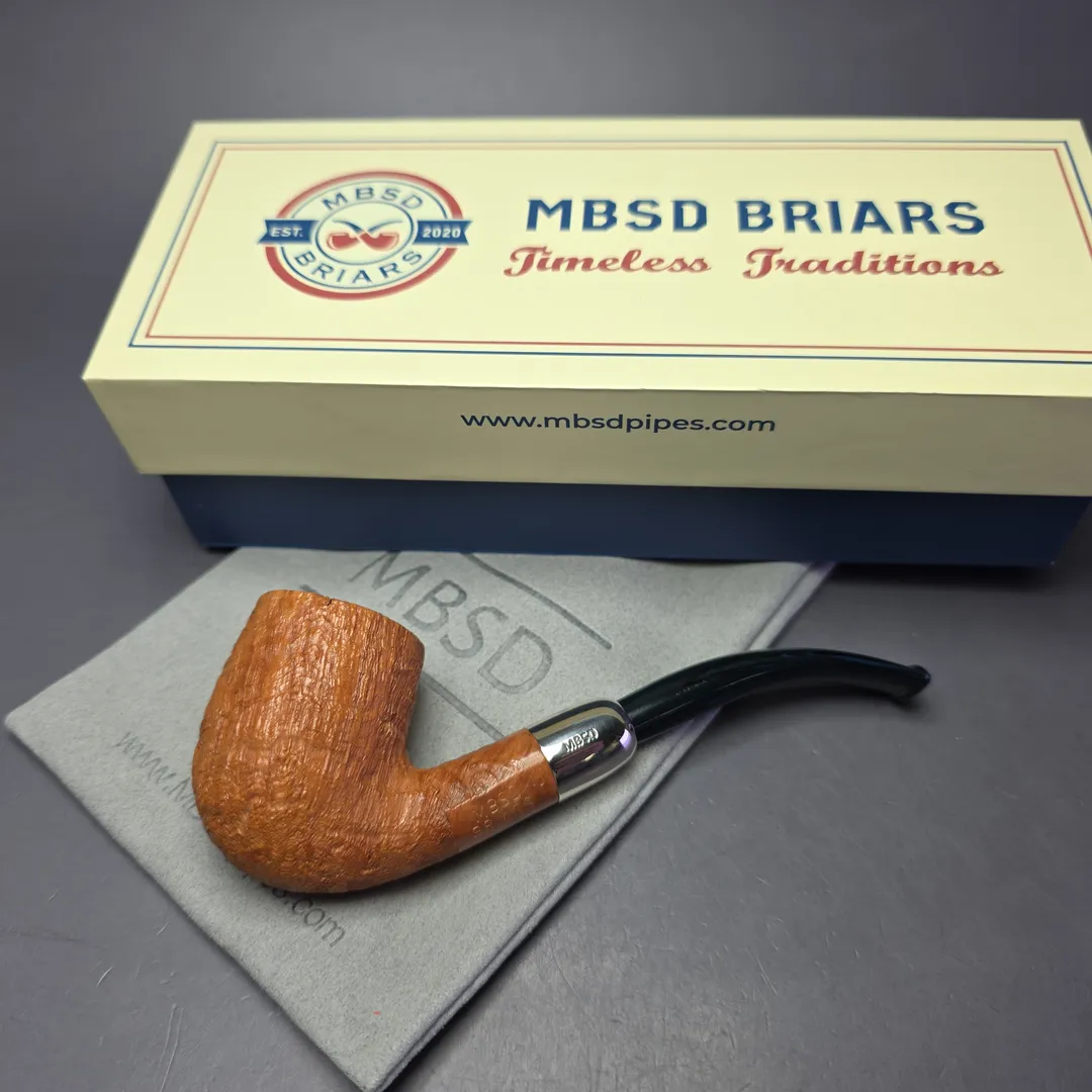 MBSD Briars Timeless Traditions 2 Sandblasted Bent Billiard w/ Silver Handmade Briar Pipe, New - Image 2