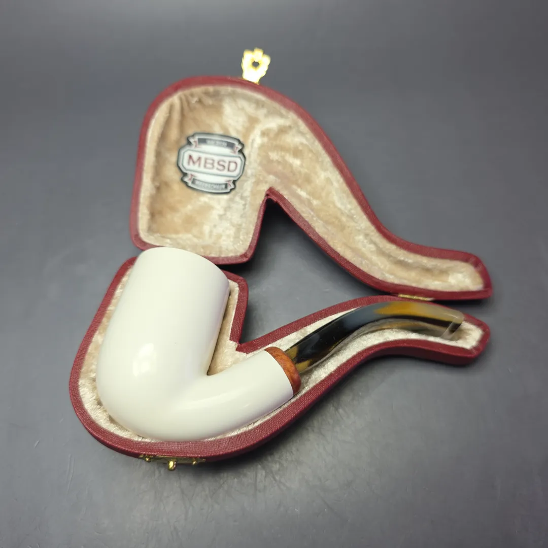 MBSD Meerschaum Deluxe Stacked Bent Billiard Block Meerschaum Pipe, Briars-Mortise - Image 2