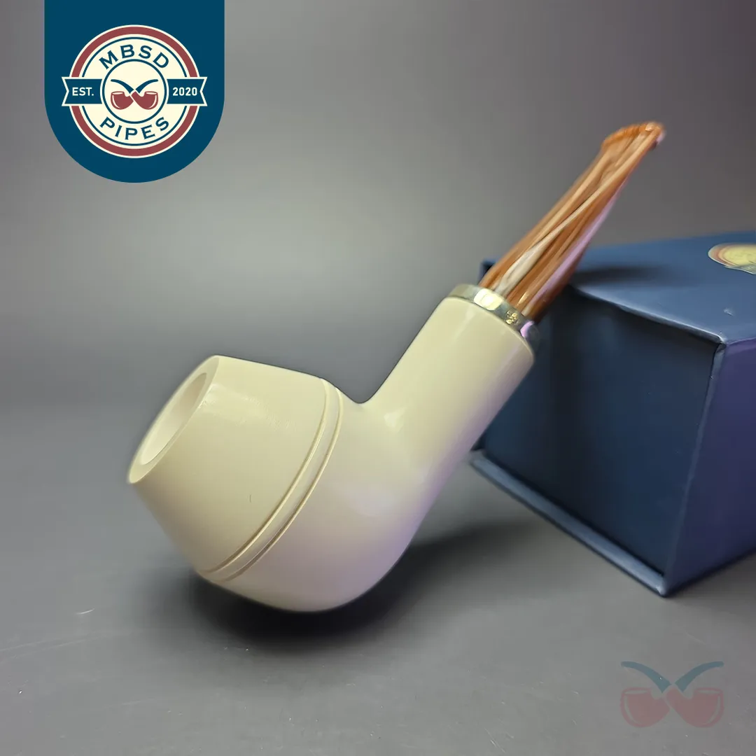 MBSD Meerschaum Silver Smooth Reverse Calabash Rhodesian Block Meerschaum Pipe