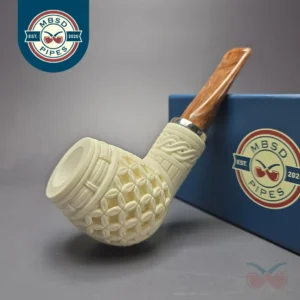 MBSD Meerschaum Silver Floral Brandy Reverse Calabash Block Meerschaum Pipe, New