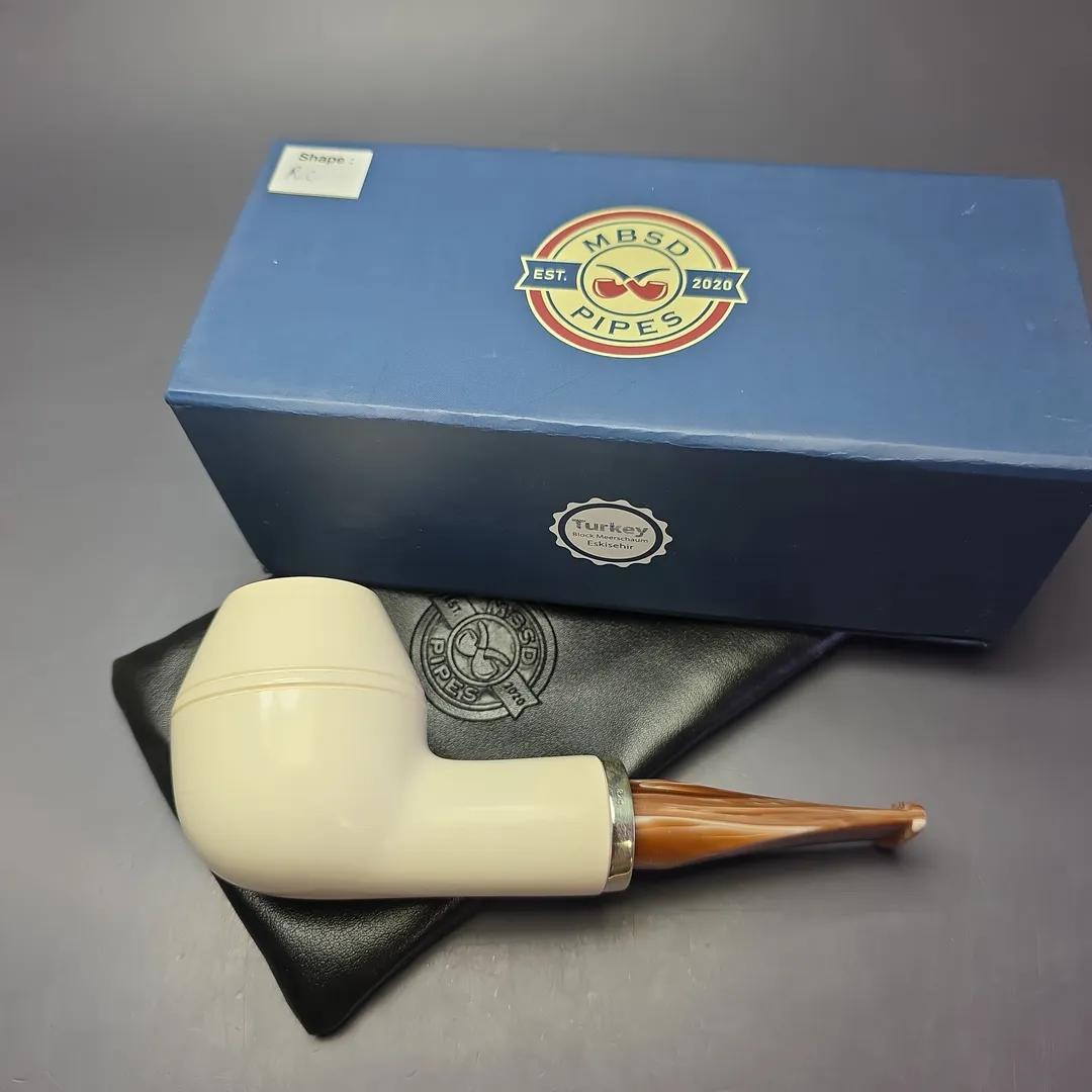 MBSD Meerschaum Silver Smooth Reverse Calabash Rhodesian Block Meerschaum Pipe - Image 2