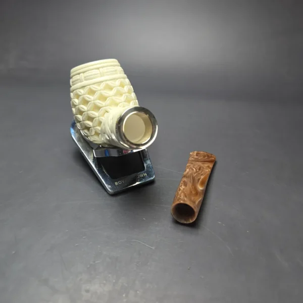 MBSD Meerschaum Silver Floral Brandy Reverse Calabash Block Meerschaum Pipe, New - Image 11