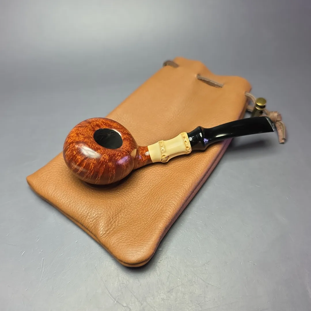 J Mouton Smooth Asymmetric Tomato w/ Bamboo Handmade Briar Pipe, New - Image 2