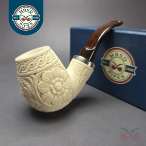 MBSD Meerschaum Silver Floral Brandy Reverse Calabash Block Meerschaum Pipe, New