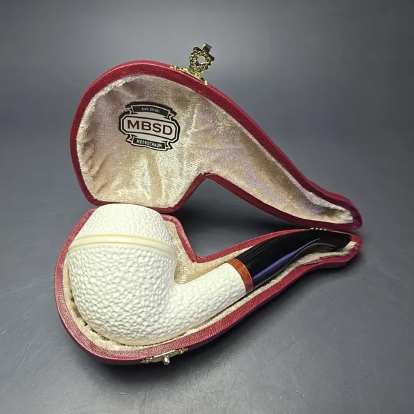 MBSD Meerschaum Deluxe Rusticated Rhodesian Block Meerschaum Pipe, Briars-Mortise, New - Image 8