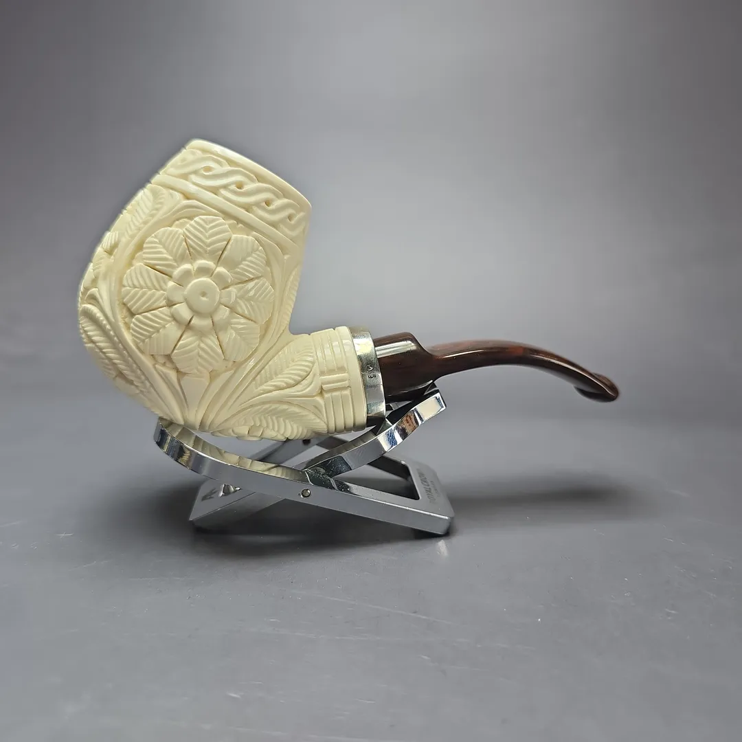 MBSD Meerschaum Silver Floral Brandy Reverse Calabash Block Meerschaum Pipe, New - Image 2