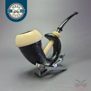 J Mouton XL Sandblasted Pierced Calabash w/ Fossilized Walrus Ivory Handmade Briar Pipe, New