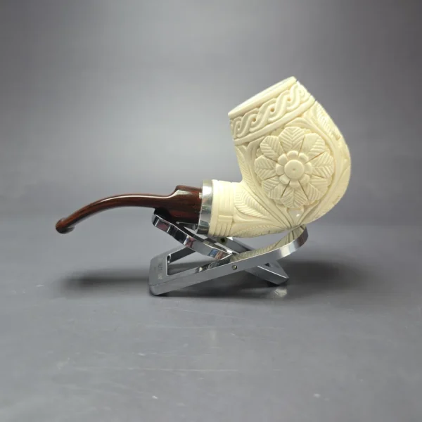 MBSD Meerschaum Silver Floral Brandy Reverse Calabash Block Meerschaum Pipe, New - Image 4
